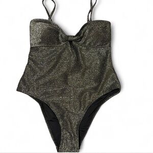 Betsey Johnson Metallic Black Swim Bodysuit